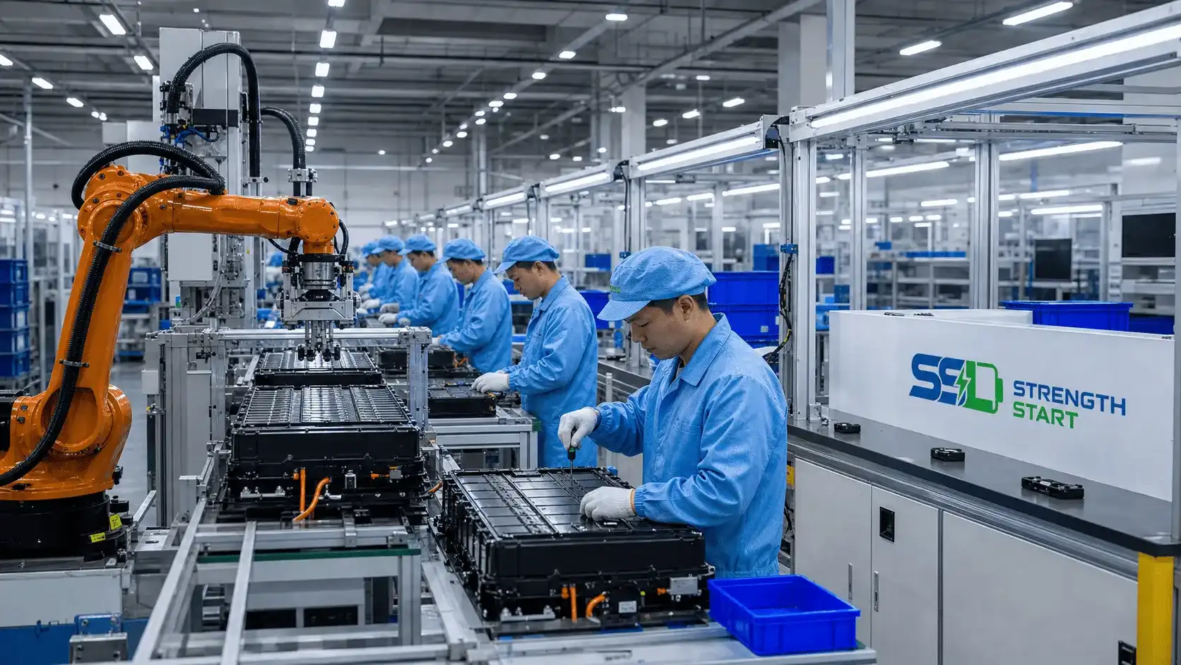 SSLBATT automated LiFePO4 cell sorting and battery pack assembly line with robotic welding for OEM battery manufacturing programs