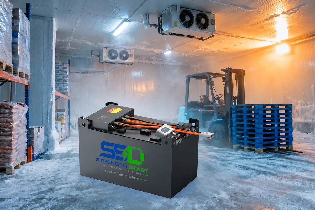 SSL high-current BMS powering a forklift battery in a cold-storage warehouse